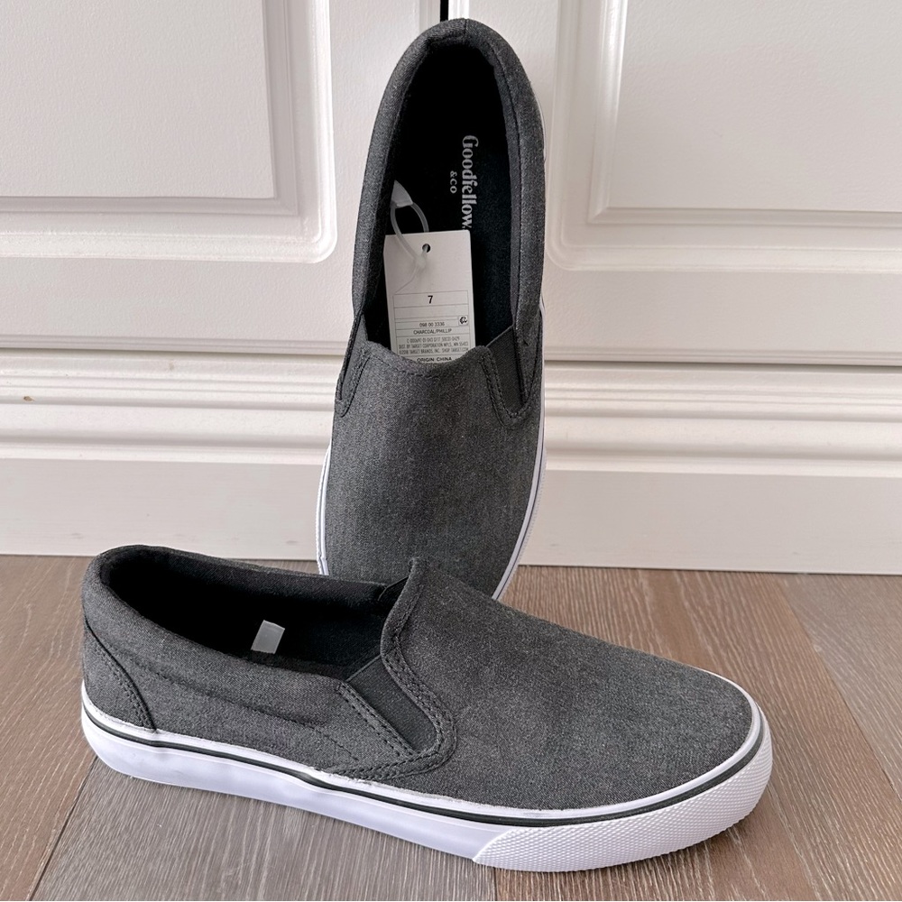 Goodfellow & Co Mens Canvas Slip On Sneaker Shoes Grey NEW Charcoal sz 7 casual